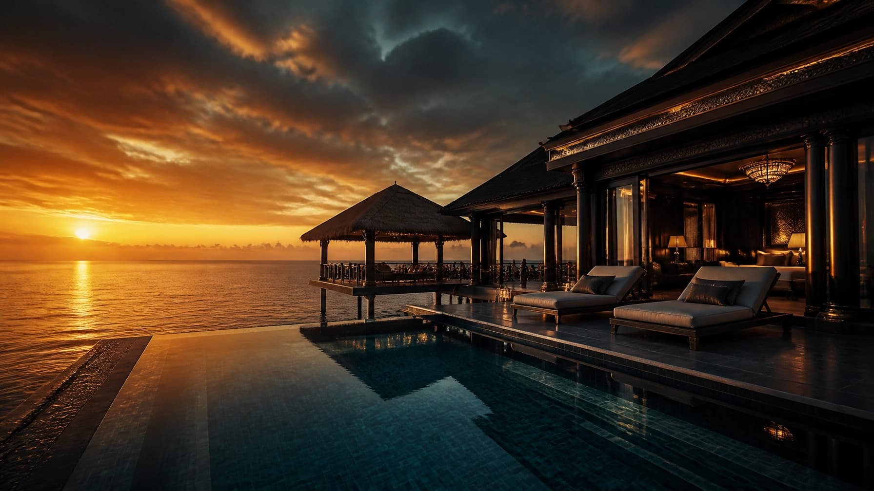 Overwater villa at golden hour — your dream vacation starts here